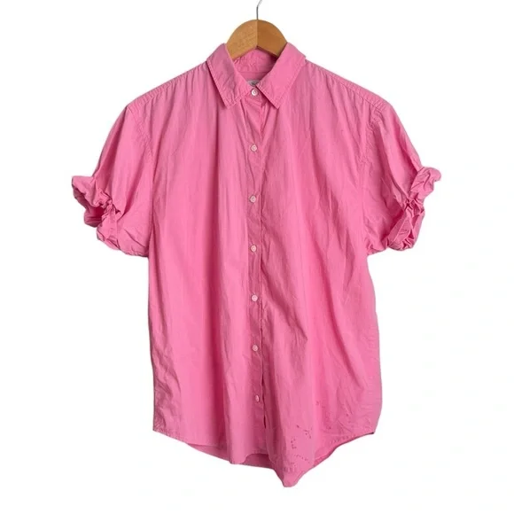 Rails JoJo Hot Pink Oversized Button Down Blouse Women’s XS Cuffed Short Sleeve - Picture 3 of 12